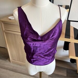 Zara Purple Satin Cowl Neck Camisole Top (Size S)